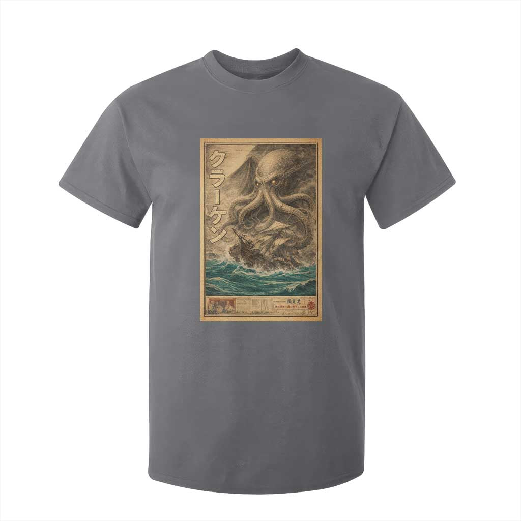Vintage Japanese Sea Monster T Shirt For Kid Retro Mythology Newspaper Ukiyo-e Art TS10 Charcoal Print Your Wear