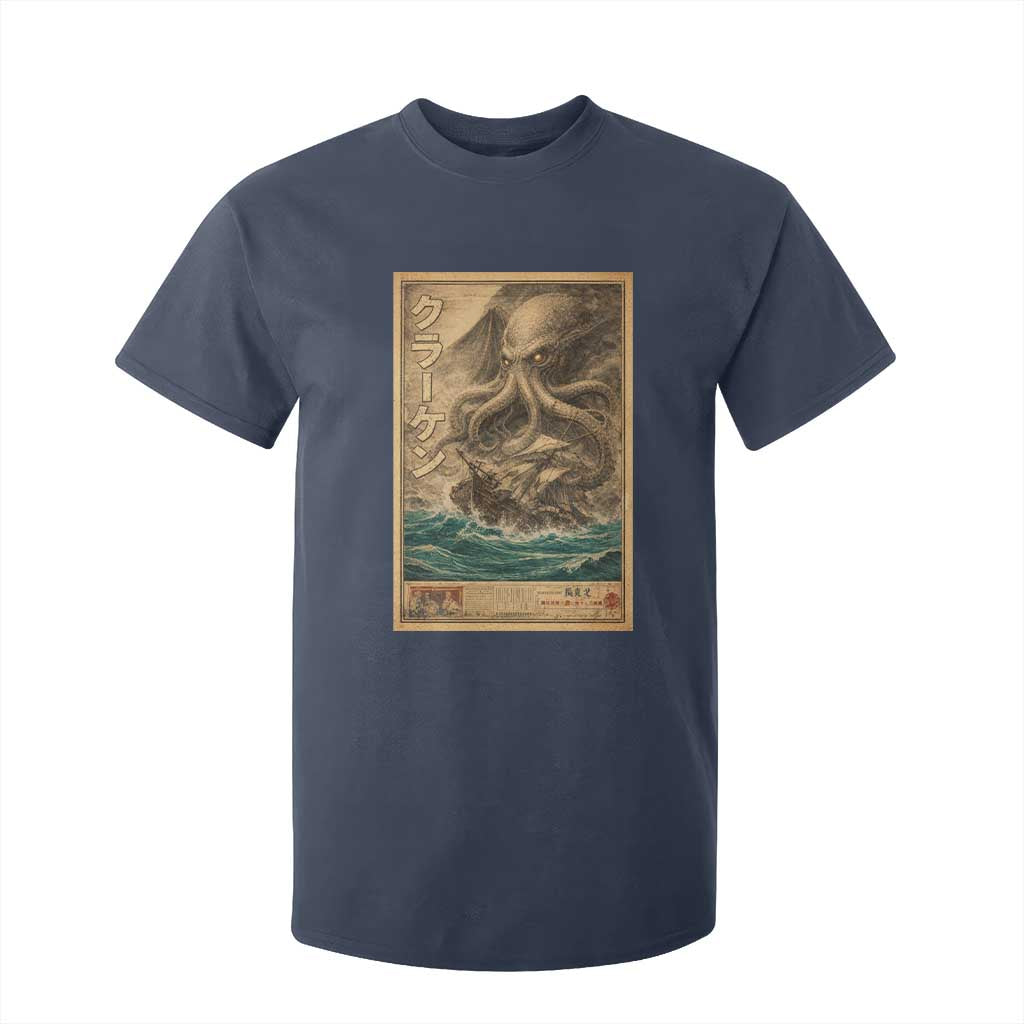 Vintage Japanese Sea Monster T Shirt For Kid Retro Mythology Newspaper Ukiyo-e Art TS10 Navy Print Your Wear