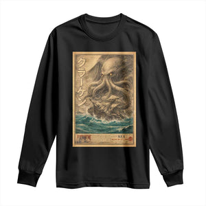 Vintage Japanese Sea Monster Long Sleeve Shirt Retro Mythology Newspaper Ukiyo-e Art TS10 Black Print Your Wear