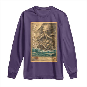 Vintage Japanese Sea Monster Long Sleeve Shirt Retro Mythology Newspaper Ukiyo-e Art TS10 Purple Print Your Wear