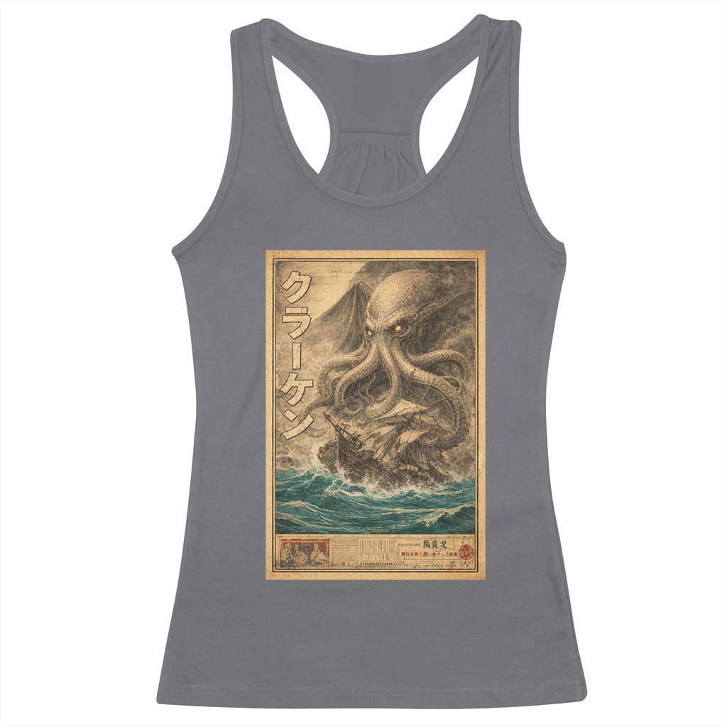 Vintage Japanese Sea Monster Racerback Tank Top Retro Mythology Newspaper Ukiyo-e Art TS10 Charcoal Print Your Wear