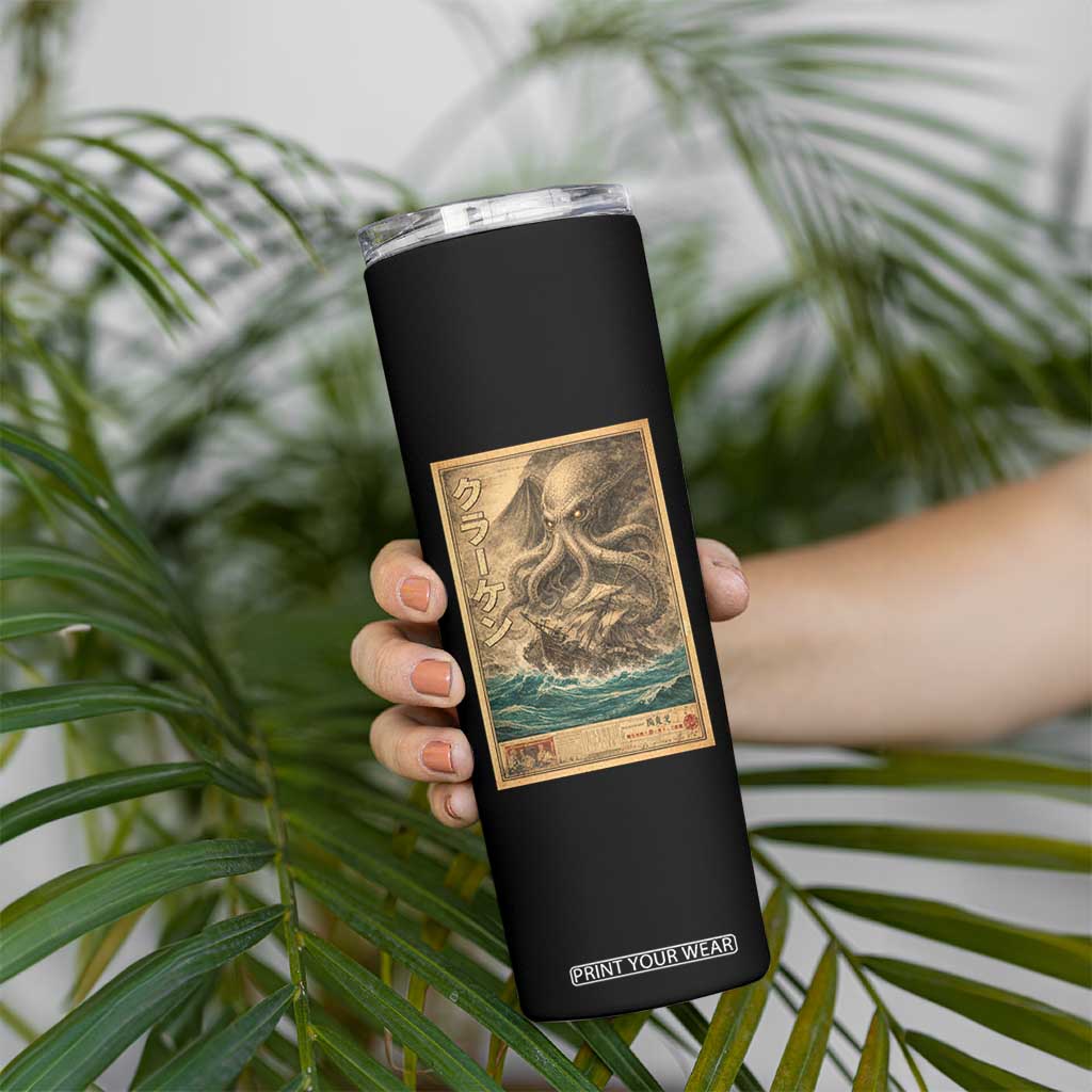 Vintage Japanese Sea Monster Skinny Tumbler Retro Mythology Newspaper Ukiyo-e Art TS10 Print Your Wear