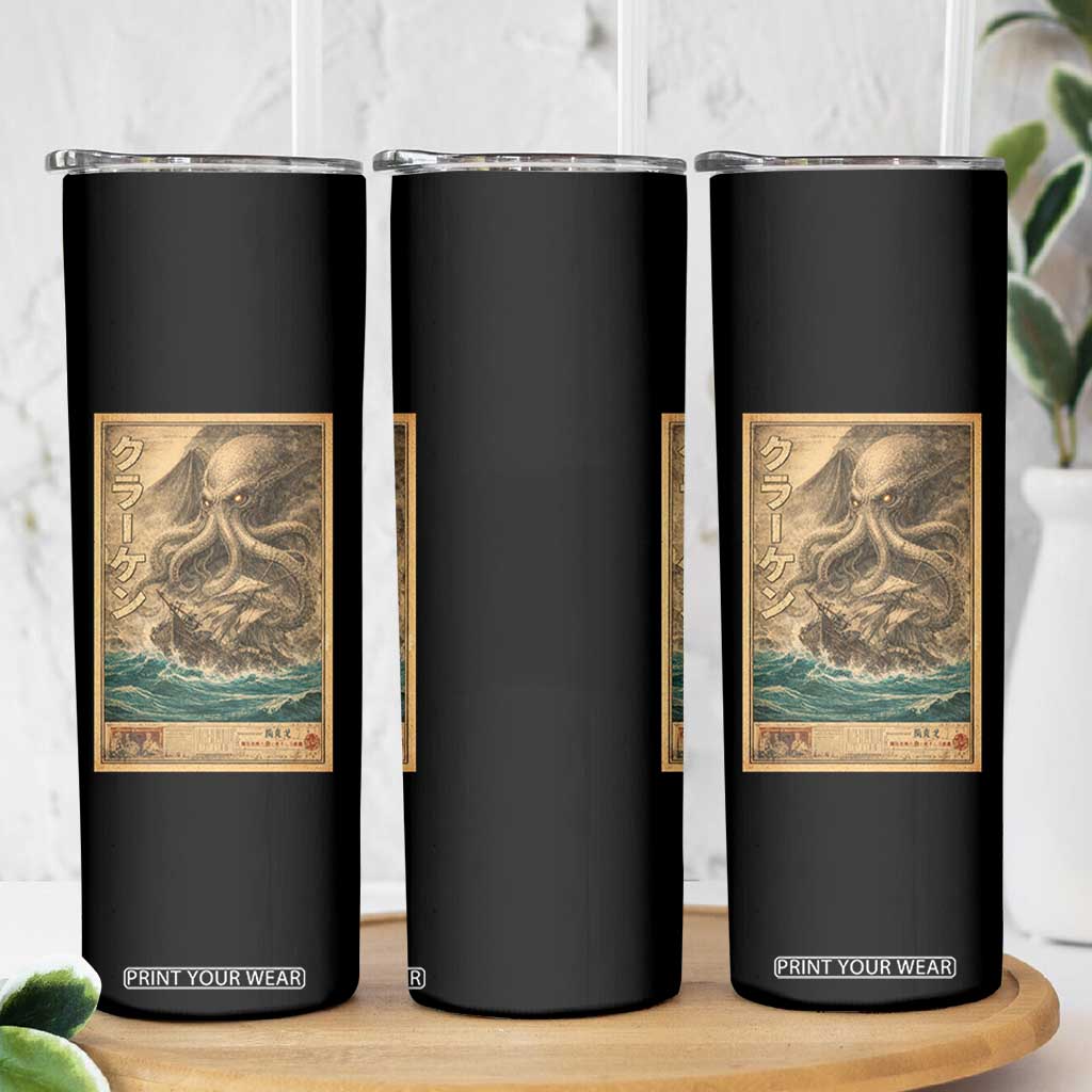 Vintage Japanese Sea Monster Skinny Tumbler Retro Mythology Newspaper Ukiyo-e Art TS10 Print Your Wear