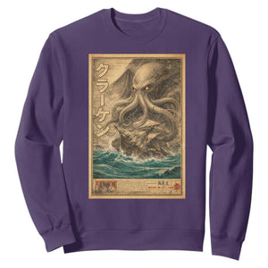 Vintage Japanese Sea Monster Sweatshirt Retro Mythology Newspaper Ukiyo-e Art TS10 Purple Print Your Wear