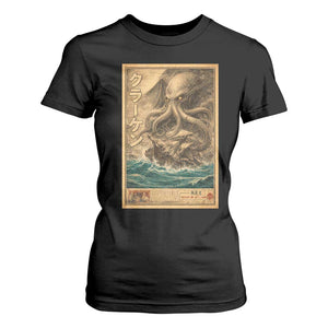 Vintage Japanese Sea Monster T Shirt For Women Retro Mythology Newspaper Ukiyo-e Art TS10 Black Print Your Wear
