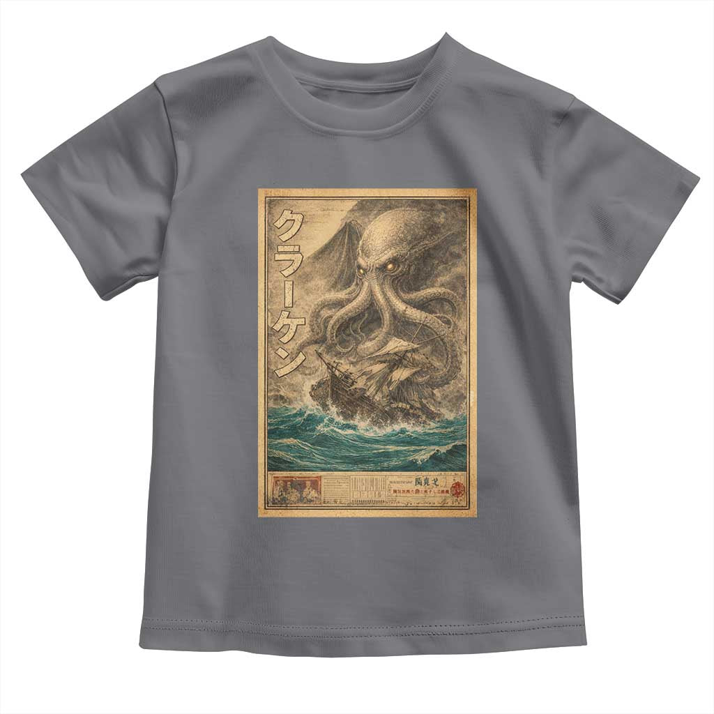 Vintage Japanese Sea Monster Toddler T Shirt Retro Mythology Newspaper Ukiyo-e Art TS10 Charcoal Print Your Wear