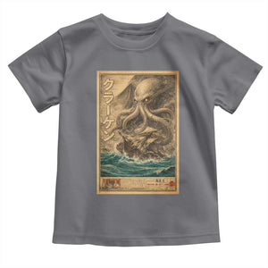 Vintage Japanese Sea Monster Toddler T Shirt Retro Mythology Newspaper Ukiyo-e Art TS10 Charcoal Print Your Wear