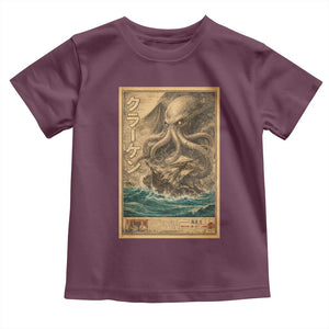 Vintage Japanese Sea Monster Toddler T Shirt Retro Mythology Newspaper Ukiyo-e Art TS10 Maroon Print Your Wear