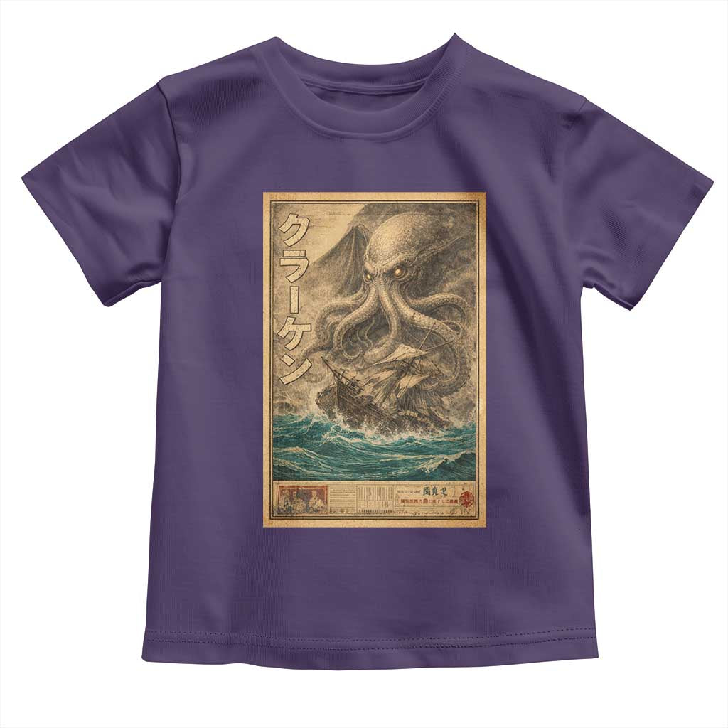 Vintage Japanese Sea Monster Toddler T Shirt Retro Mythology Newspaper Ukiyo-e Art TS10 Purple Print Your Wear
