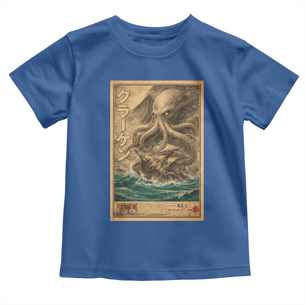 Vintage Japanese Sea Monster Toddler T Shirt Retro Mythology Newspaper Ukiyo-e Art TS10 Royal Blue Print Your Wear