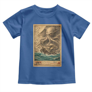Vintage Japanese Sea Monster Toddler T Shirt Retro Mythology Newspaper Ukiyo-e Art TS10 Royal Blue Print Your Wear