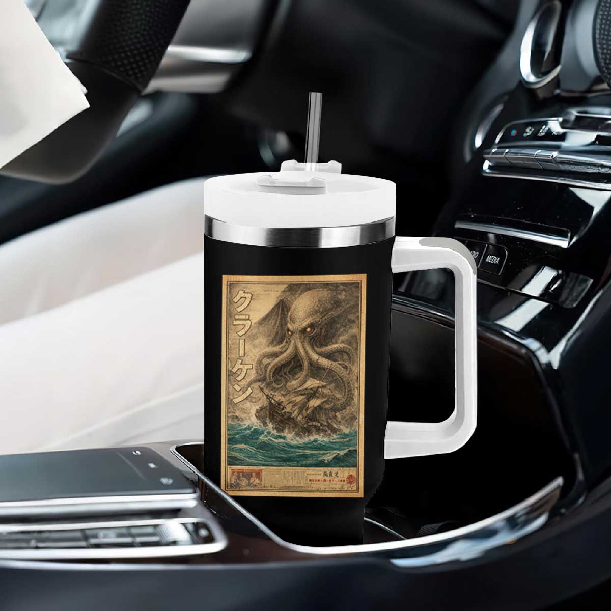 Vintage Japanese Sea Monster Tumbler With Handle Retro Mythology Newspaper Ukiyo-e Art TS10 Print Your Wear