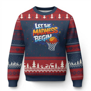 Basketball Bracket Ugly Christmas Sweater Funny Let the Madness Begin Sporty Basketball Players Lovers TS10 Navy Red Print Your Wear