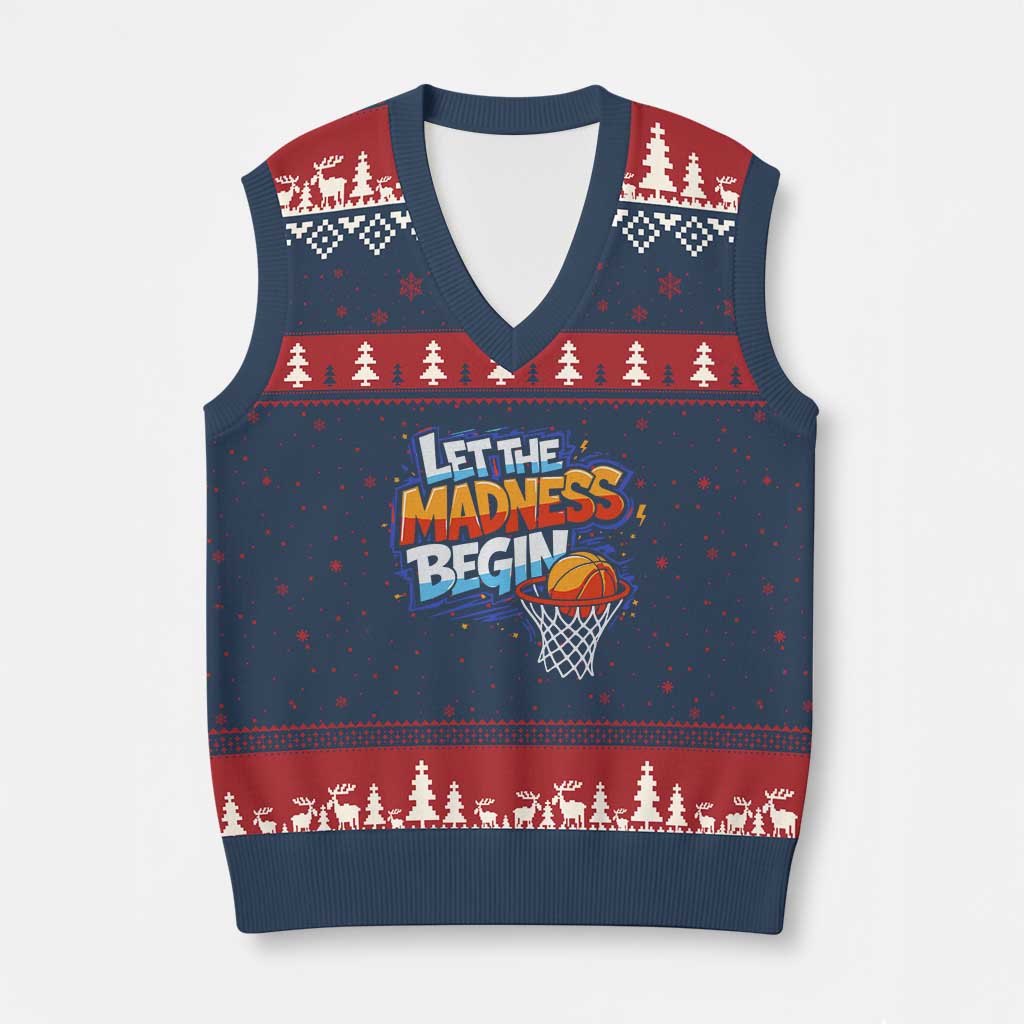 Basketball Bracket V-Neck Knit Sweater Vest Funny Let the Madness Begin Sporty Basketball Players Lovers TS10 Navy Red Print Your Wear