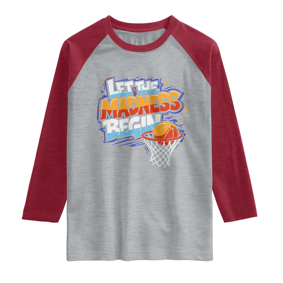 Basketball Bracket Raglan Shirt Funny Let the Madness Begin Sporty Basketball Players Lovers TS10 Heather Gray Heather Red Print Your Wear
