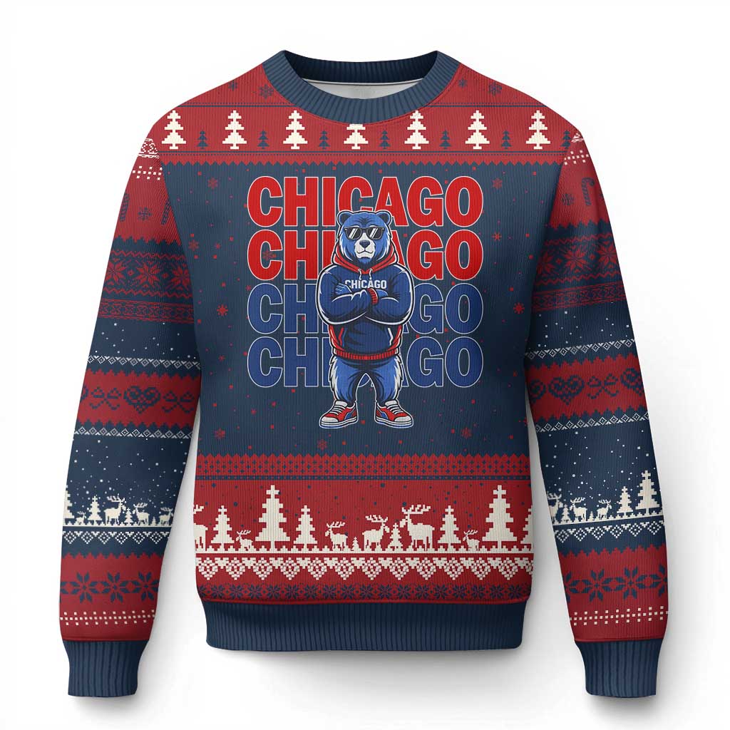 Vintage Chicago Pride Graphic Ugly Christmas Sweater US State Sports Fan Baseball Lover TS10 Navy Red Print Your Wear