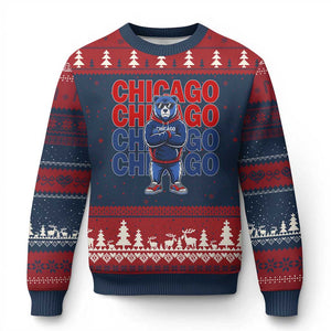 Vintage Chicago Pride Graphic Ugly Christmas Sweater US State Sports Fan Baseball Lover TS10 Navy Red Print Your Wear
