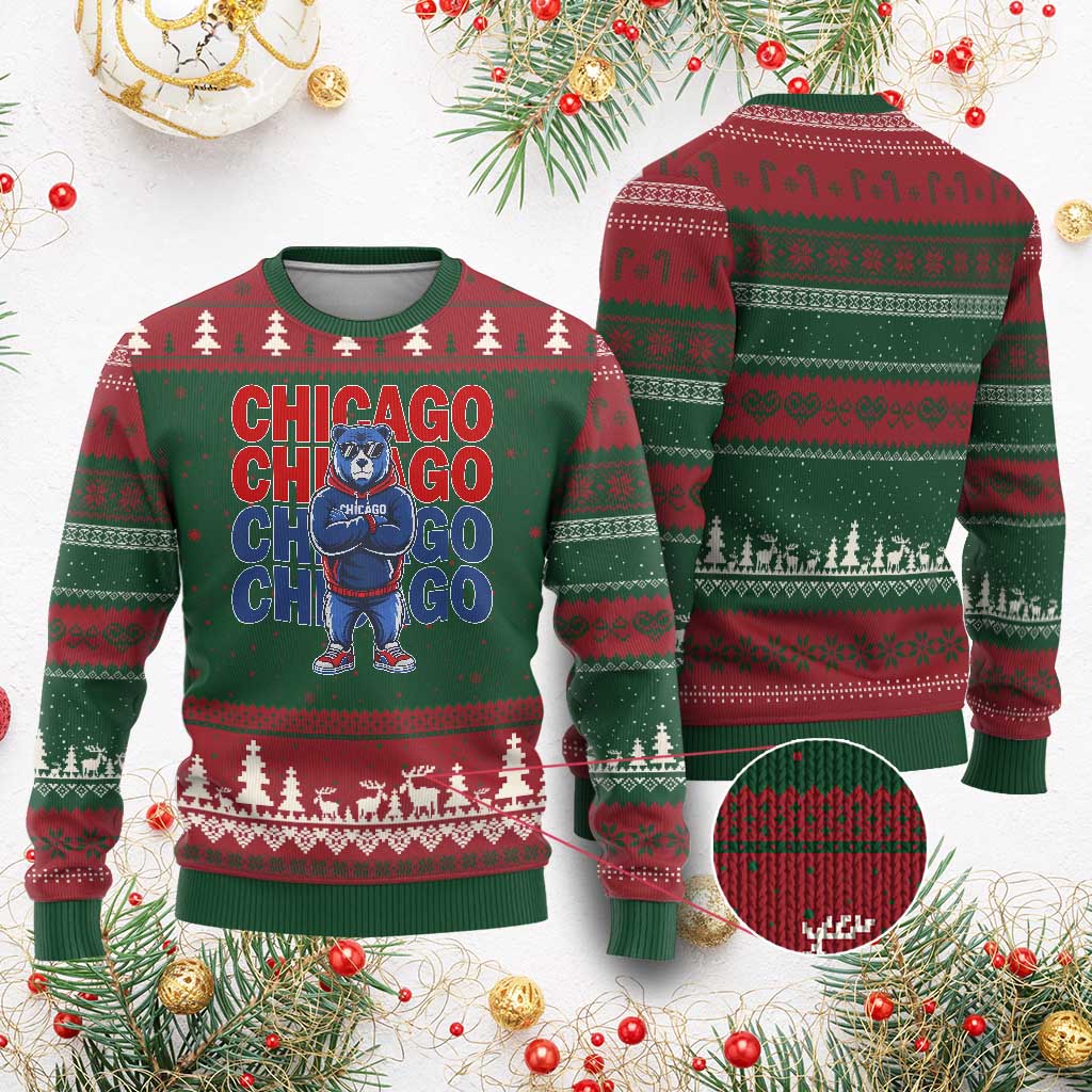 Vintage Chicago Pride Graphic Ugly Christmas Sweater US State Sports Fan Baseball Lover TS10 Red Green Print Your Wear