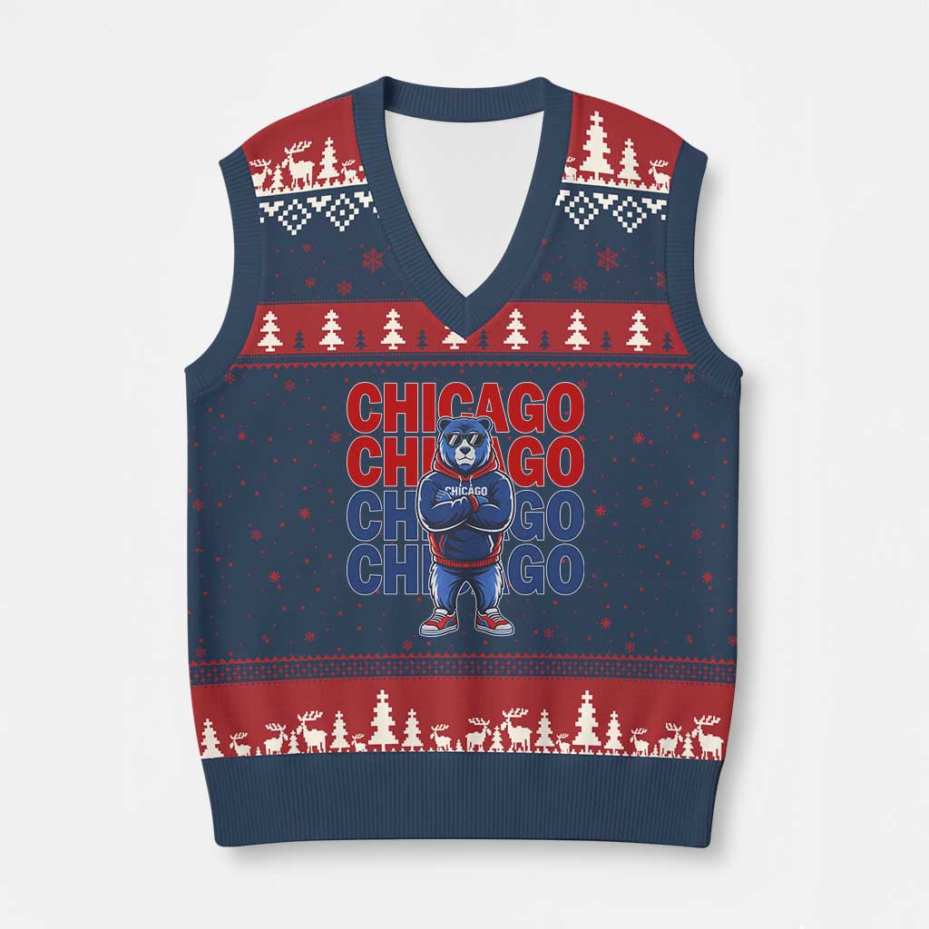 Vintage Chicago Pride Graphic V-Neck Knit Sweater Vest US State Sports Fan Baseball Lover TS10 Navy Red Print Your Wear