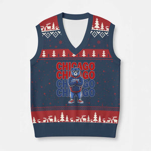 Vintage Chicago Pride Graphic V-Neck Knit Sweater Vest US State Sports Fan Baseball Lover TS10 Navy Red Print Your Wear