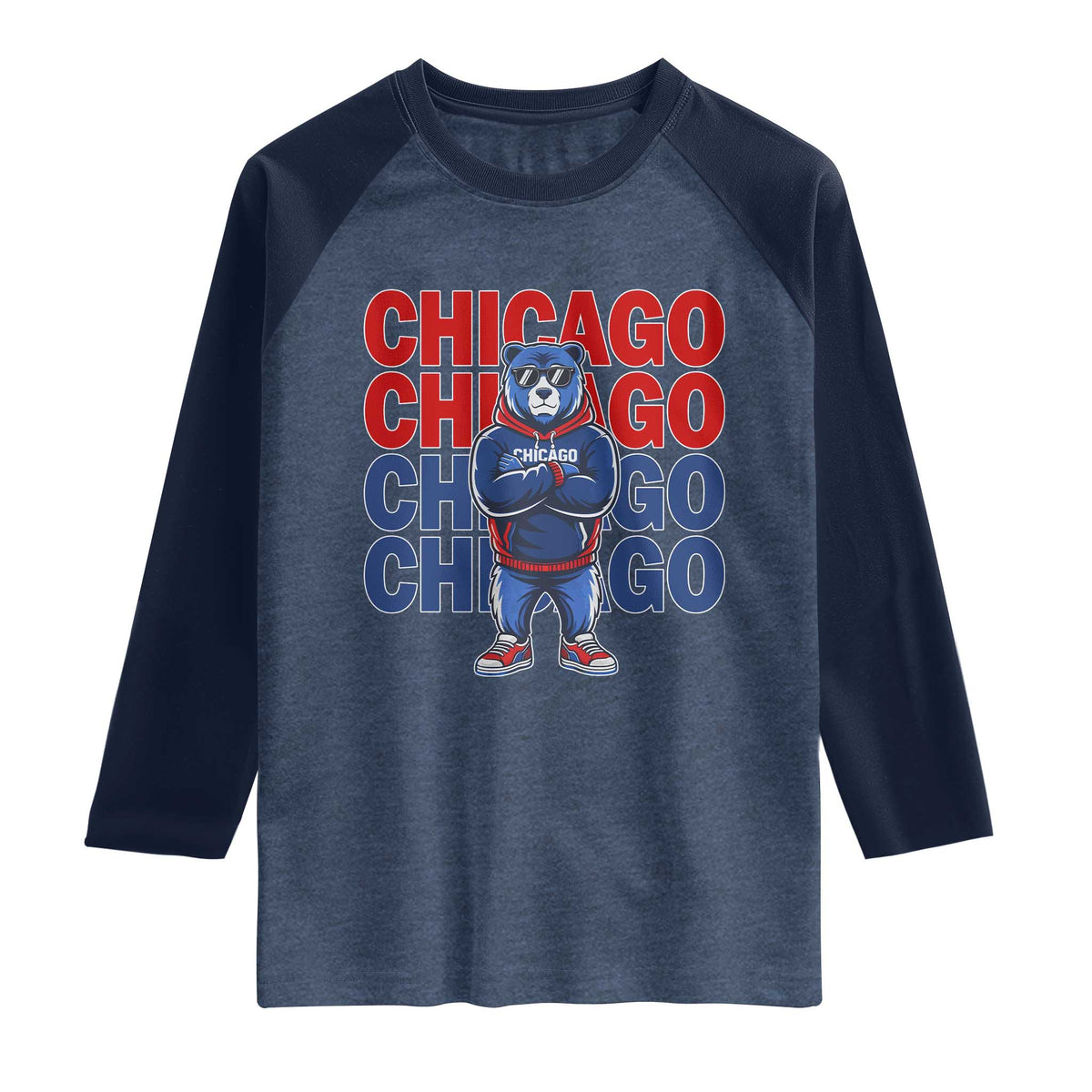 Vintage Chicago Pride Graphic Raglan Shirt US State Sports Fan Baseball Lover TS10 Heather Denim Navy Print Your Wear