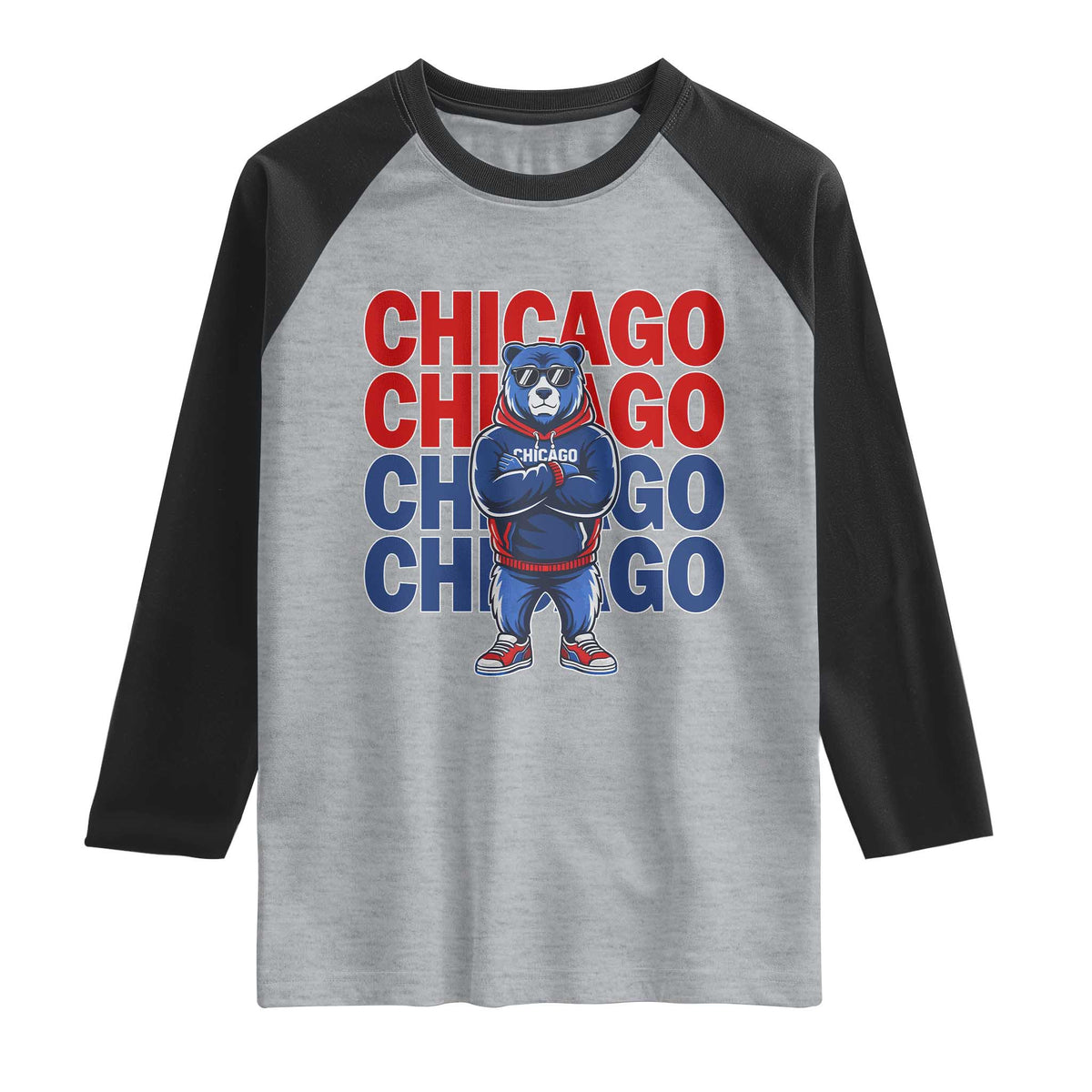 Vintage Chicago Pride Graphic Raglan Shirt US State Sports Fan Baseball Lover TS10 Heather Gray Black Print Your Wear
