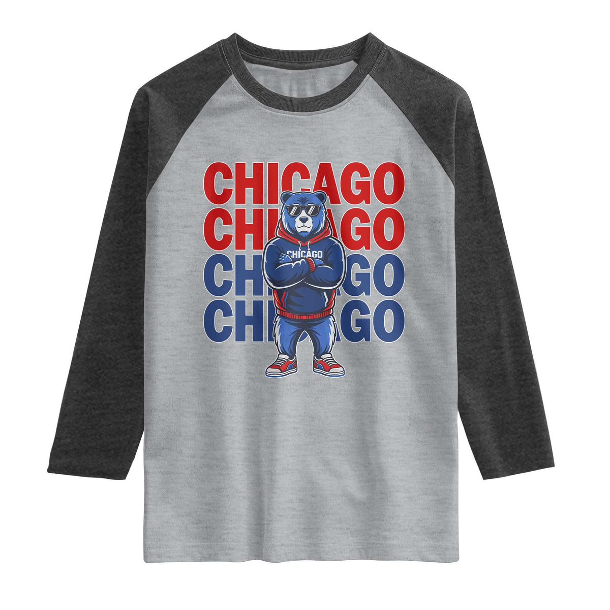 Vintage Chicago Pride Graphic Raglan Shirt US State Sports Fan Baseball Lover TS10 Heather Gray Heather Charcoal Print Your Wear