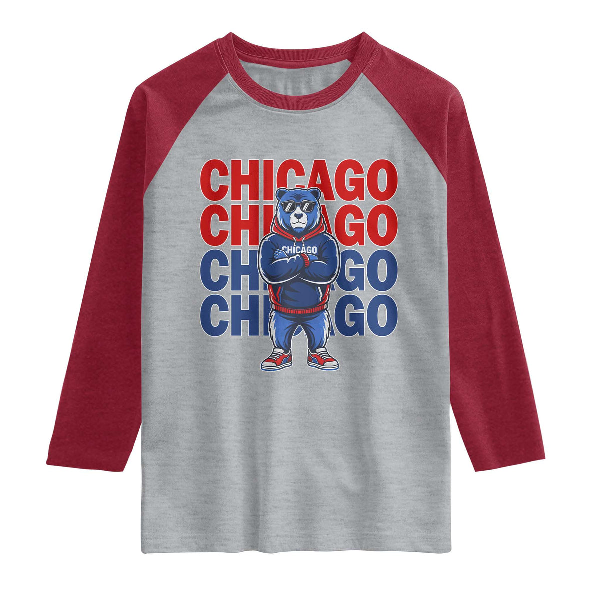Vintage Chicago Pride Graphic Raglan Shirt US State Sports Fan Baseball Lover TS10 Heather Gray Heather Red Print Your Wear