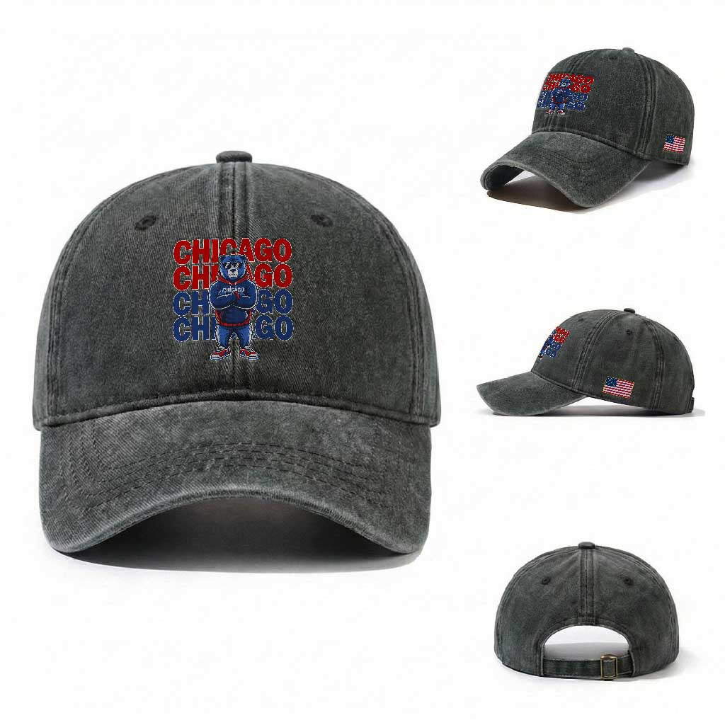 Vintage Chicago Pride Graphic Washed Cotton Baseball Cap US State Sports Fan Baseball Lover TS10 Washed Cap Universal Fit Dark Green Print Your Wear