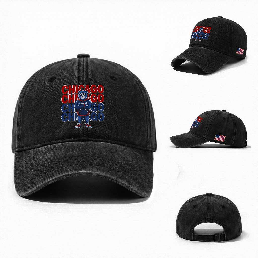 Vintage Chicago Pride Graphic Washed Cotton Baseball Cap US State Sports Fan Baseball Lover TS10 Washed Cap Universal Fit Black Print Your Wear