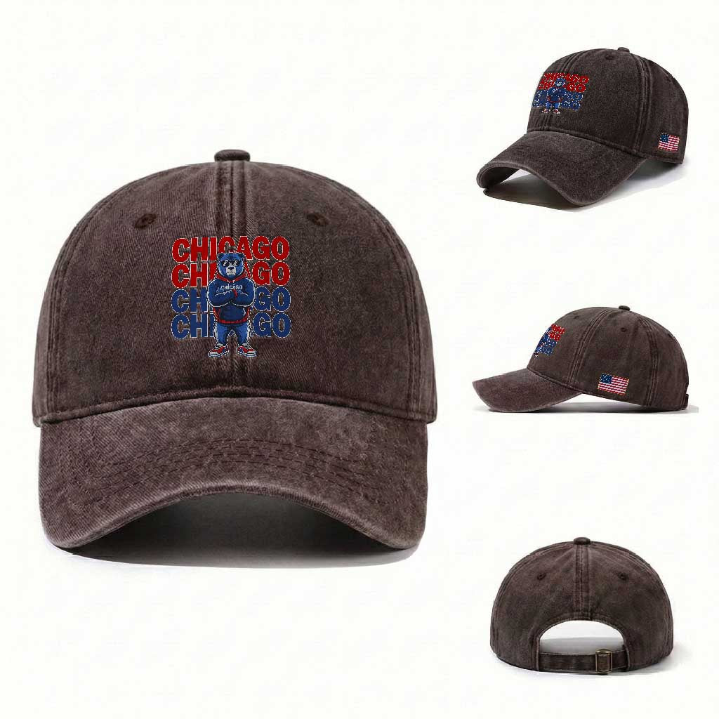 Vintage Chicago Pride Graphic Washed Cotton Baseball Cap US State Sports Fan Baseball Lover TS10 Washed Cap Universal Fit Dark Brown Print Your Wear