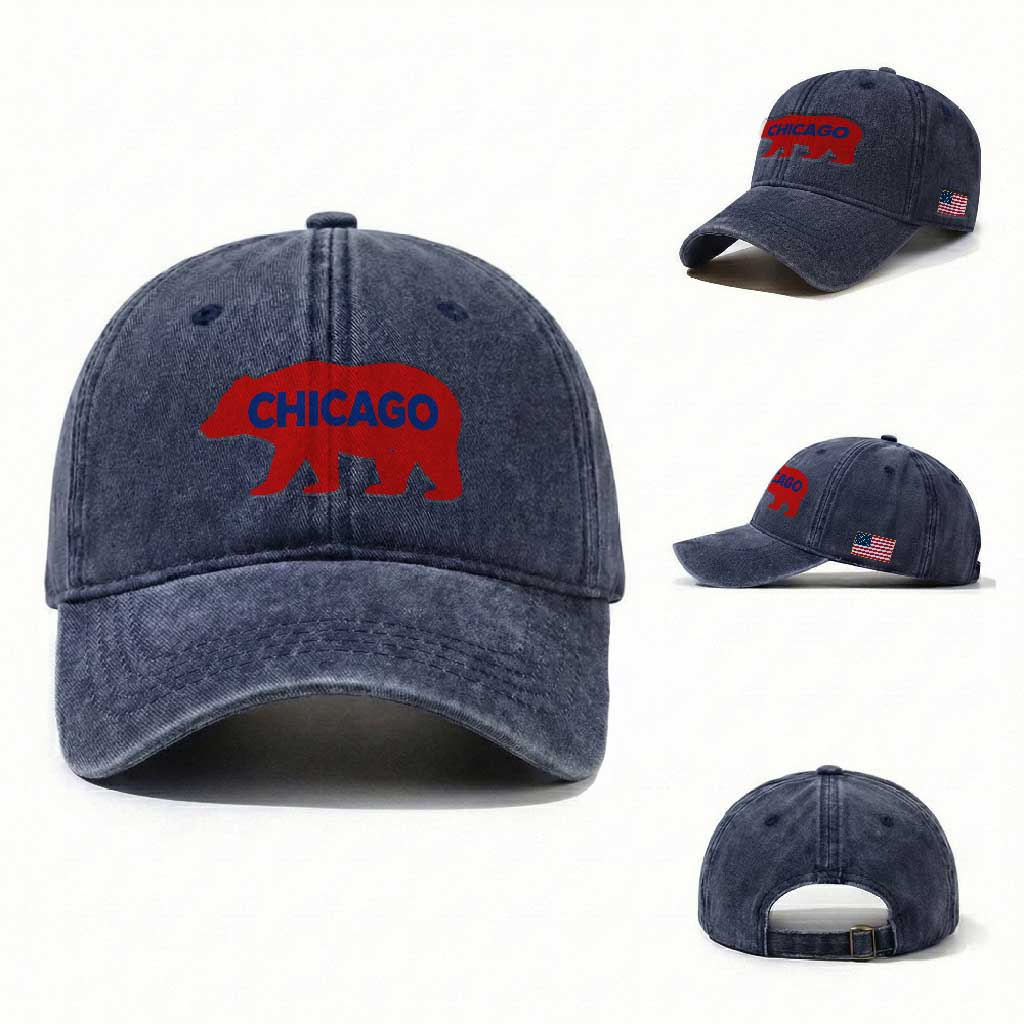 Chicago Baseball Washed Cotton Baseball Cap Vintage Distressed Illinois City Pride Baseball Lover TS10 Washed Cap Universal Fit Navy Print Your Wear