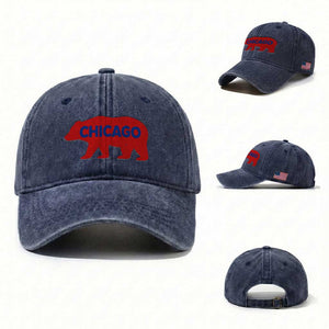 Chicago Baseball Washed Cotton Baseball Cap Vintage Distressed Illinois City Pride Baseball Lover TS10 Washed Cap Universal Fit Navy Print Your Wear