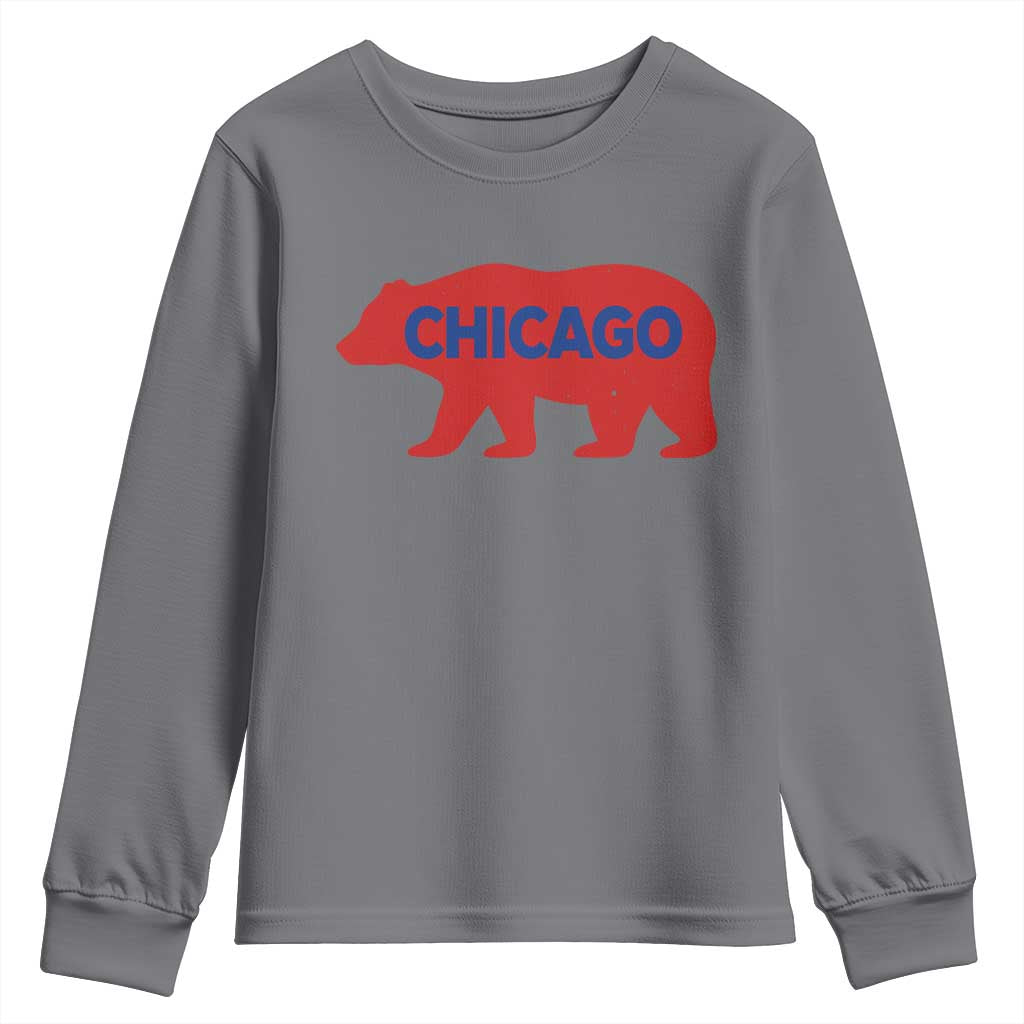 Chicago Baseball Youth Sweatshirt Vintage Distressed Illinois City Pride Baseball Lover TS10 Charcoal Print Your Wear