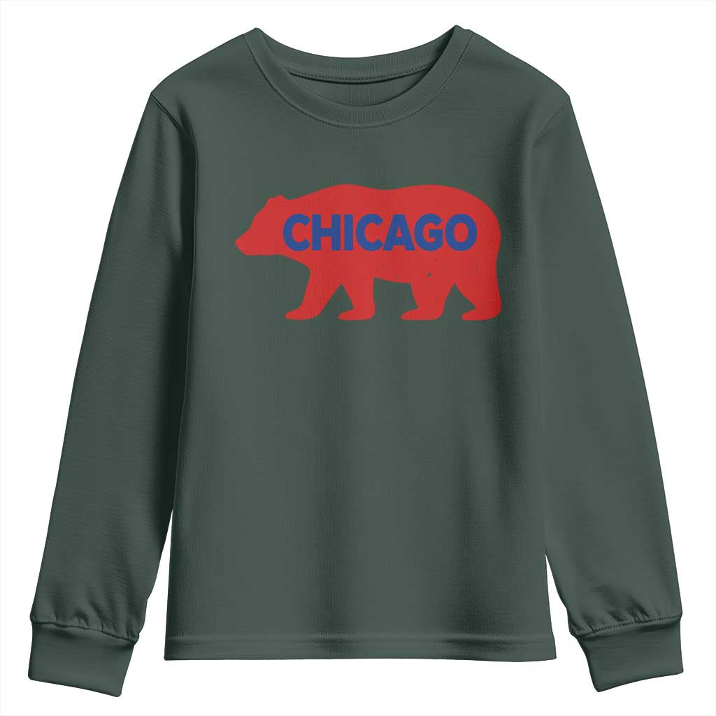 Chicago Baseball Youth Sweatshirt Vintage Distressed Illinois City Pride Baseball Lover TS10 Dark Forest Green Print Your Wear