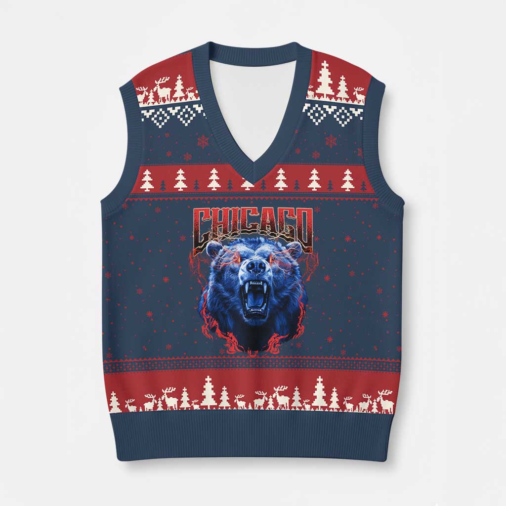 Retro Chicago V-Neck Knit Sweater Vest Vintage Cub Bootleg Graphic Baseball Fans TS10 Navy Red Print Your Wear