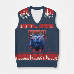 Retro Chicago V-Neck Knit Sweater Vest Vintage Cub Bootleg Graphic Baseball Fans TS10 Navy Red Print Your Wear