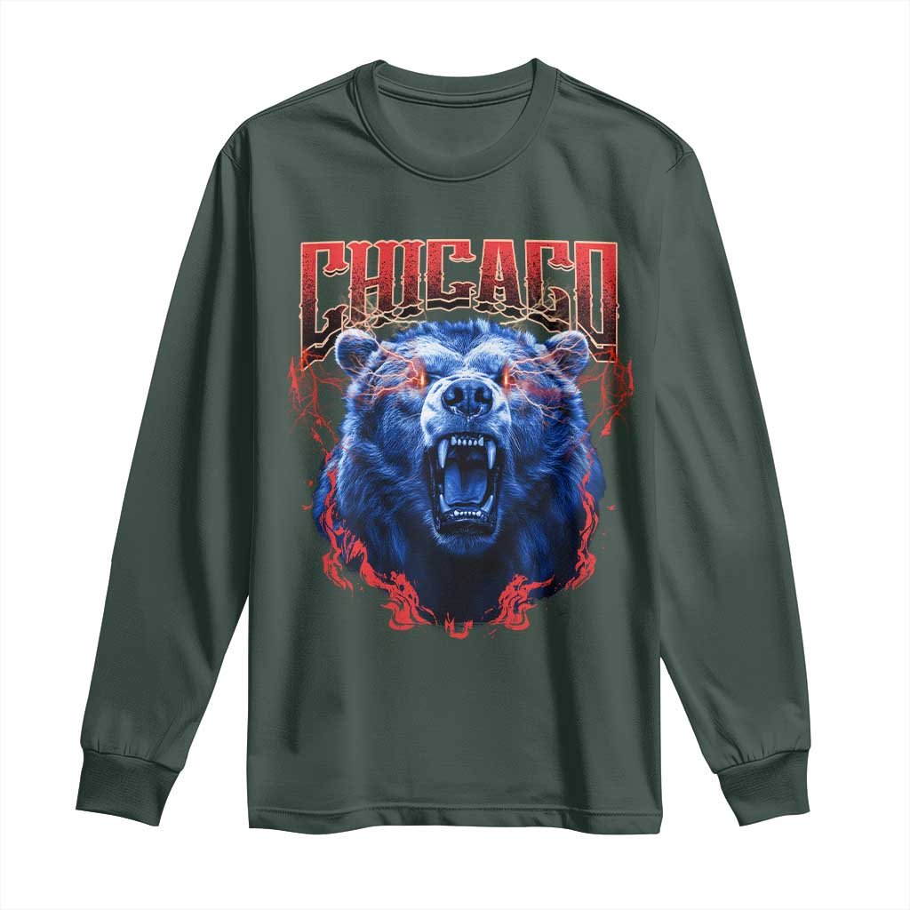 Retro Chicago Long Sleeve Shirt Vintage Cub Bootleg Graphic Baseball Fans TS10 Dark Forest Green Print Your Wear