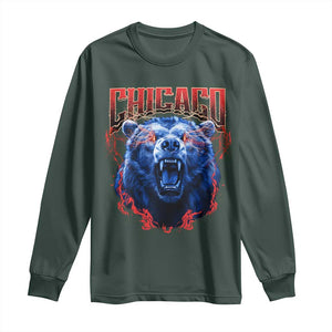 Retro Chicago Long Sleeve Shirt Vintage Cub Bootleg Graphic Baseball Fans TS10 Dark Forest Green Print Your Wear