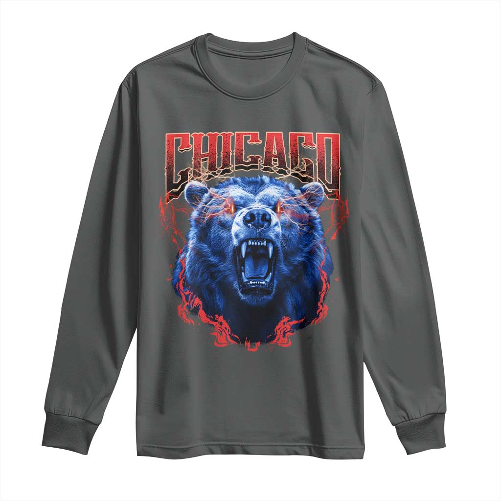Retro Chicago Long Sleeve Shirt Vintage Cub Bootleg Graphic Baseball Fans TS10 Dark Heather Print Your Wear