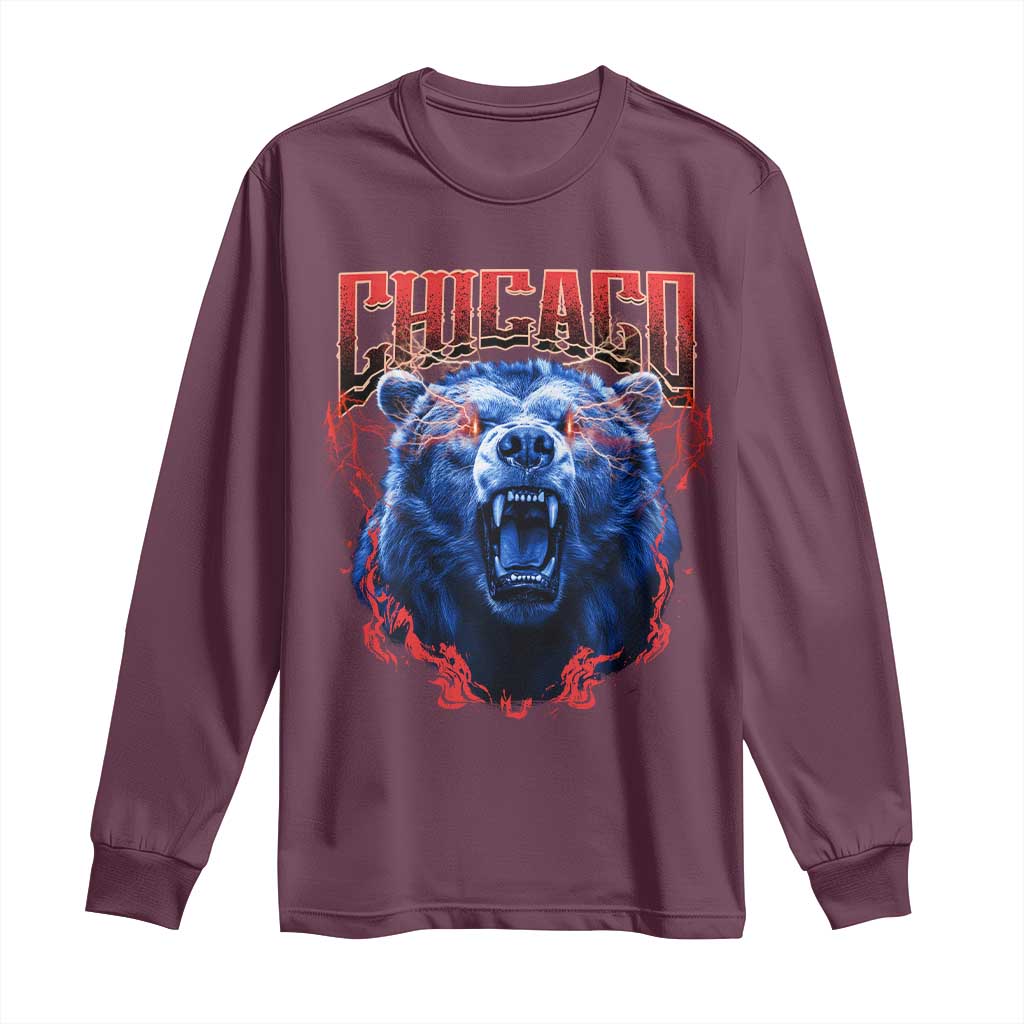Retro Chicago Long Sleeve Shirt Vintage Cub Bootleg Graphic Baseball Fans TS10 Maroon Print Your Wear
