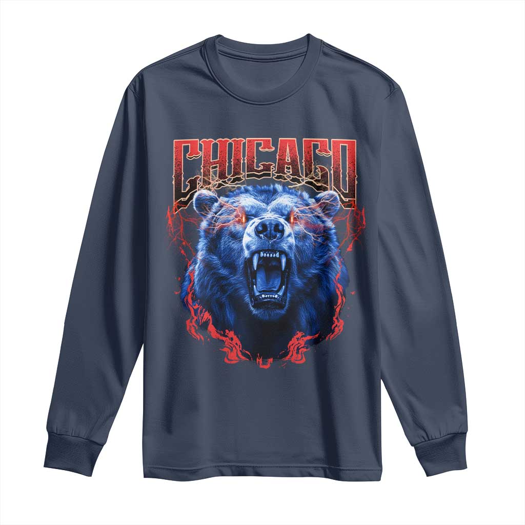 Retro Chicago Long Sleeve Shirt Vintage Cub Bootleg Graphic Baseball Fans TS10 Navy Print Your Wear