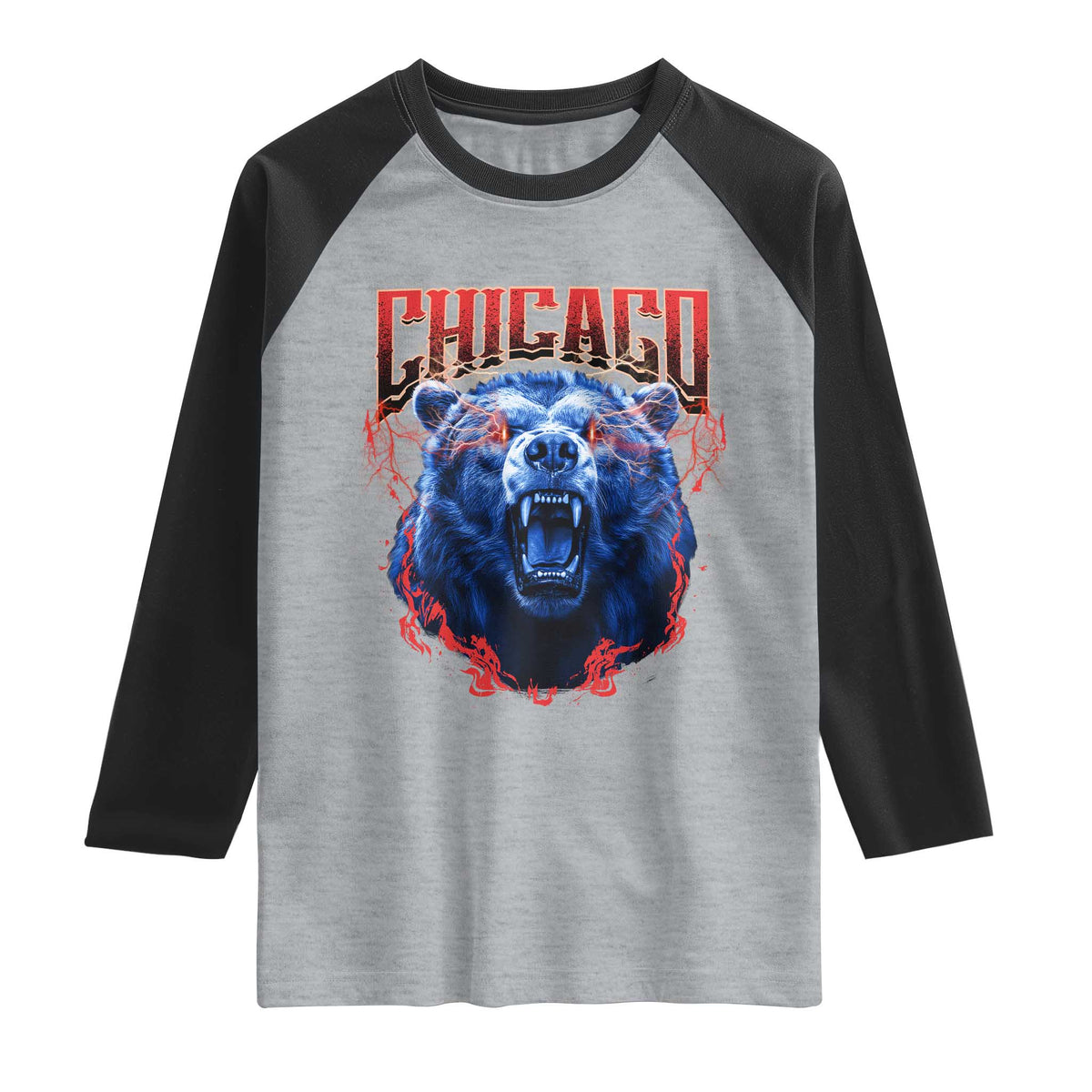 Retro Chicago Raglan Shirt Vintage Cub Bootleg Graphic Baseball Fans TS10 Heather Gray Black Print Your Wear