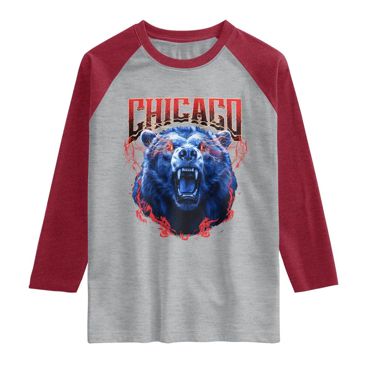 Retro Chicago Raglan Shirt Vintage Cub Bootleg Graphic Baseball Fans TS10 Heather Gray Heather Red Print Your Wear