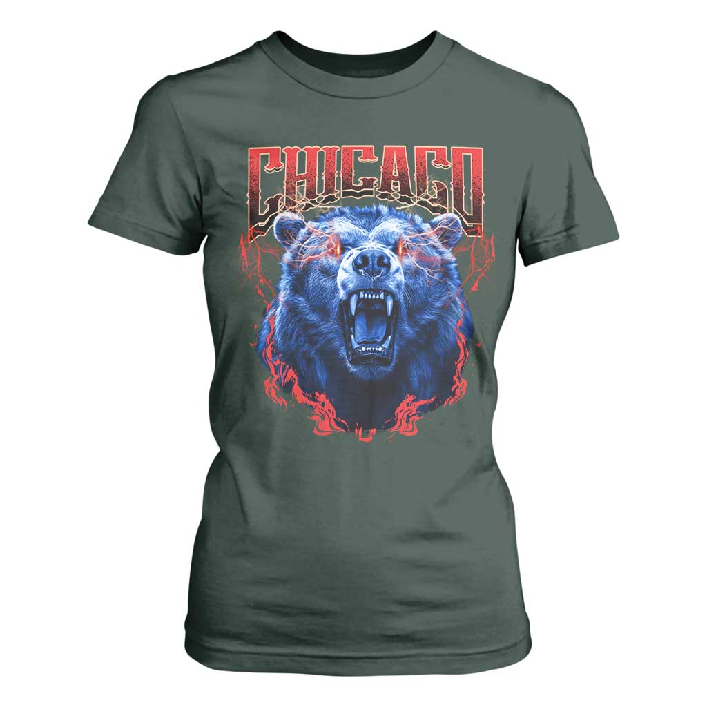 Retro Chicago T Shirt For Women Vintage Cub Bootleg Graphic Baseball Fans TS10 Dark Forest Green Print Your Wear
