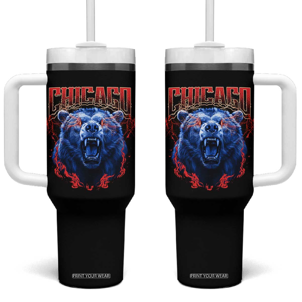 Retro Chicago Tumbler With Handle Vintage Cub Bootleg Graphic Baseball Fans TS10 One Size: 40 oz Black Print Your Wear