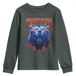 Retro Chicago Youth Sweatshirt Vintage Cub Bootleg Graphic Baseball Fans TS10 Dark Forest Green Print Your Wear