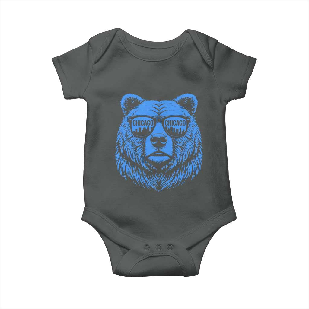 Vintage Chicago Baby Onesie Cub With Sunglasses Baseball Fans TS10 Dark Heather Print Your Wear