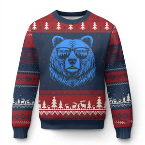 Vintage Chicago Ugly Christmas Sweater Cub With Sunglasses Baseball Fans TS10 Navy Red Print Your Wear