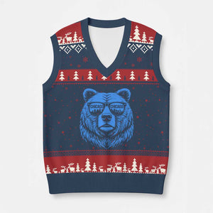 Vintage Chicago V-Neck Knit Sweater Vest Cub With Sunglasses Baseball Fans TS10 Navy Red Print Your Wear